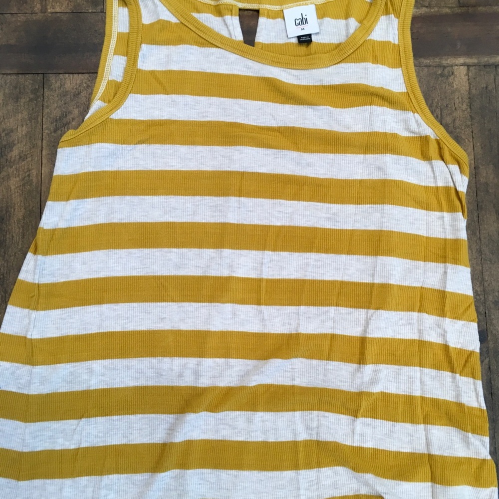 CAbi Women's Striped Yellow Cream Tank Top Medium Summer